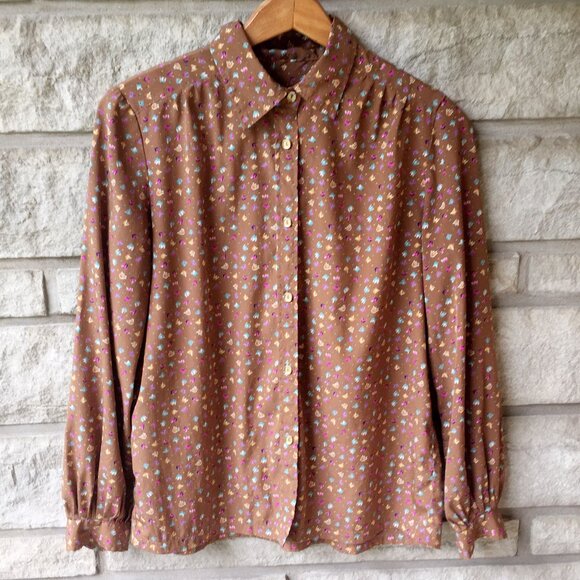 Vintage Chestnut Brown Floral Print Button Down - Picture 2 of 5